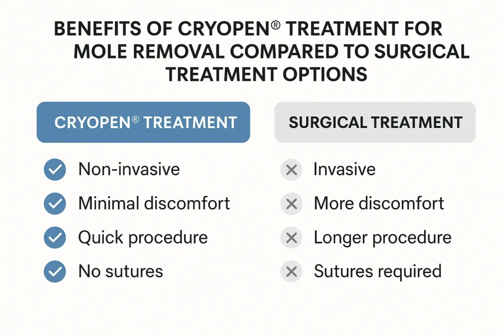 Table to show the benefits of getting moles removed Aylesbury from LA LIPO
