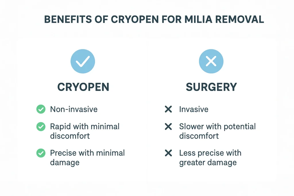 Benefits of cryopen for milia removal Aylesbury compared to surgical treatments.