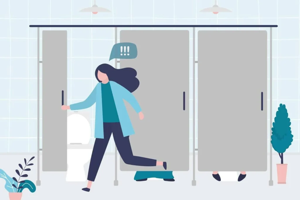 graphic of Urine incontinence Aylesbury woman running to the toilet.