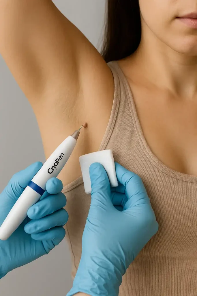 woman having cryopen to remove underarm skin tags Aylesbury