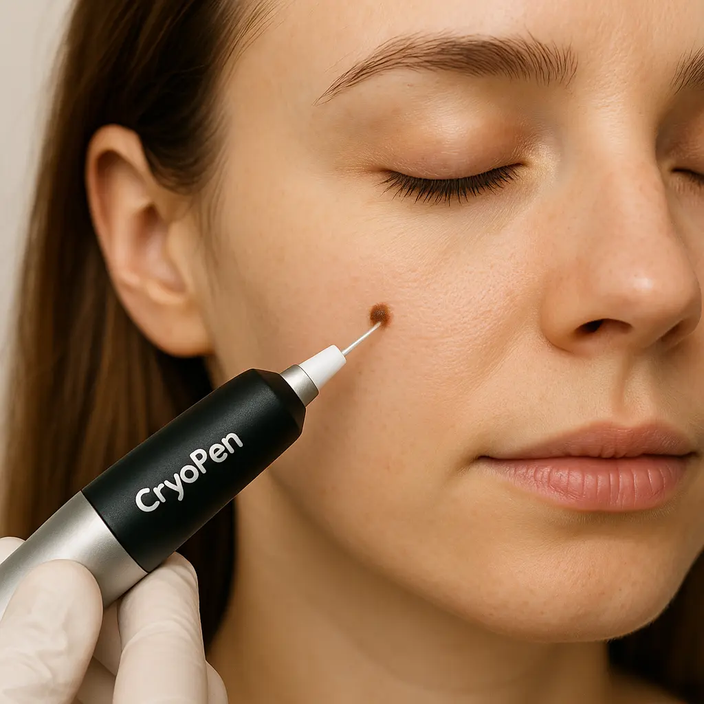 woman receiving facial mole removal Aylesbury using cryopen